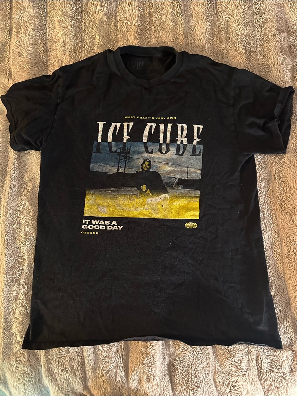 Ice Cube Graphic Tee - Black with Yellow & Blue Artwork